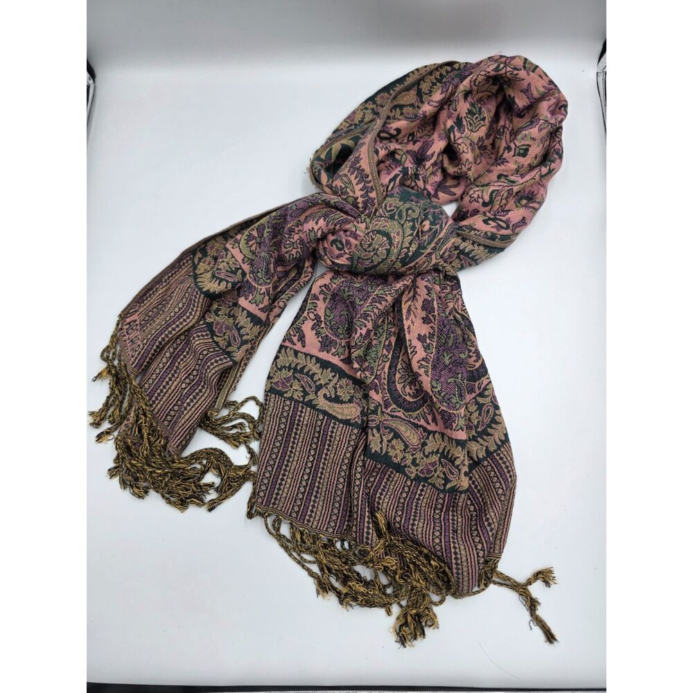 Pashmina Scarf Shawl Wrap Made in Eqypt Pink and Purple Paisley Cashmere